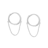 10k Solid Gold Huggie Dangle Chain - Large - Sold Individually / White Gold - Earrings - Ofina