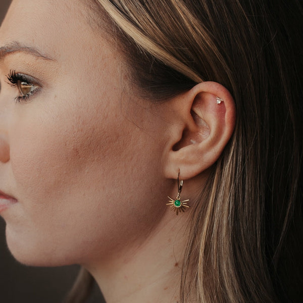 Green CZ Starburst Leverback Earrings - - Earrings - Ofina