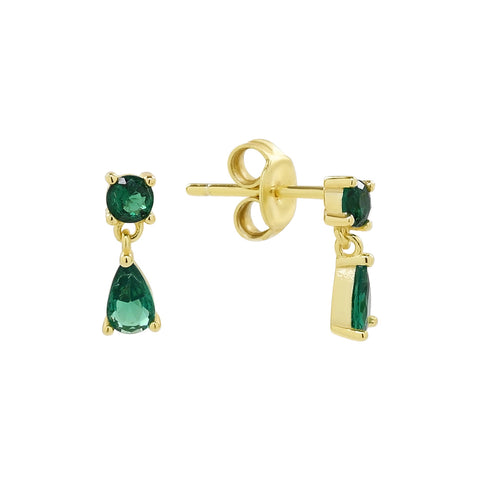 Green CZ Dangle Teardrop Studs - - Earrings - Ofina