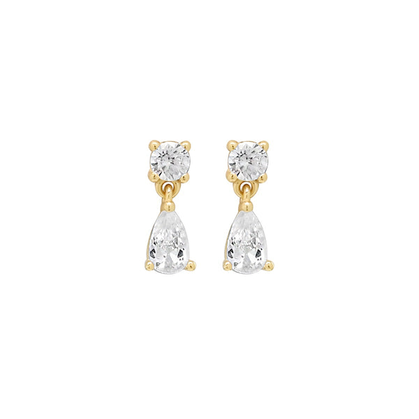 CZ Dangle Teardrop Studs - Gold - Earrings - Ofina