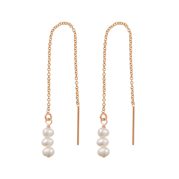 Triple Pearl Ear Threader - Rose Gold - Earrings - Ofina