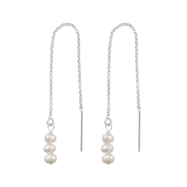 Triple Pearl Ear Threader - Silver - Earrings - Ofina