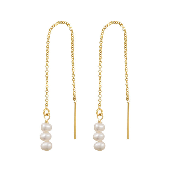 Triple Pearl Ear Threader - Gold - Earrings - Ofina