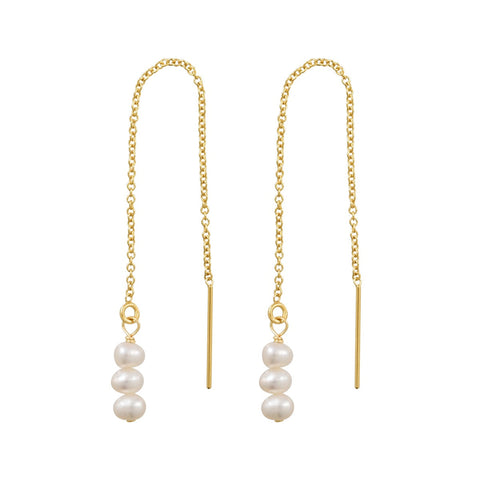 Triple Pearl Ear Threader - Gold - Earrings - Ofina