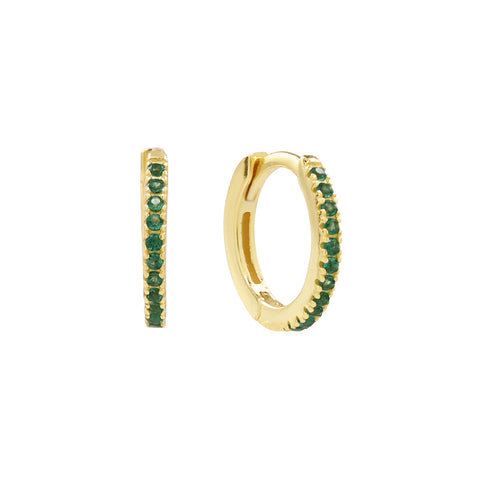 Thin Emerald CZ Huggies - - Earrings - Ofina
