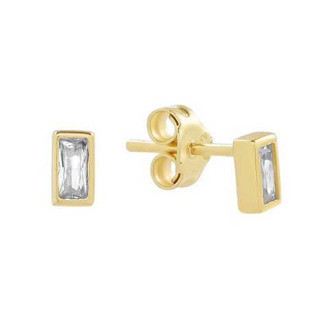 Bezelled Emerald CZ Studs - - jewelry - Ofina