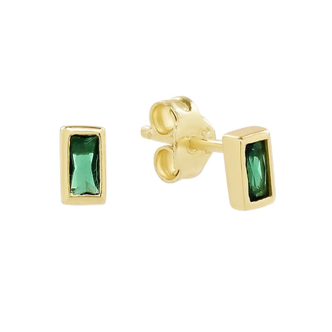 Bezelled Emerald Green CZ Studs - - jewelry - Ofina