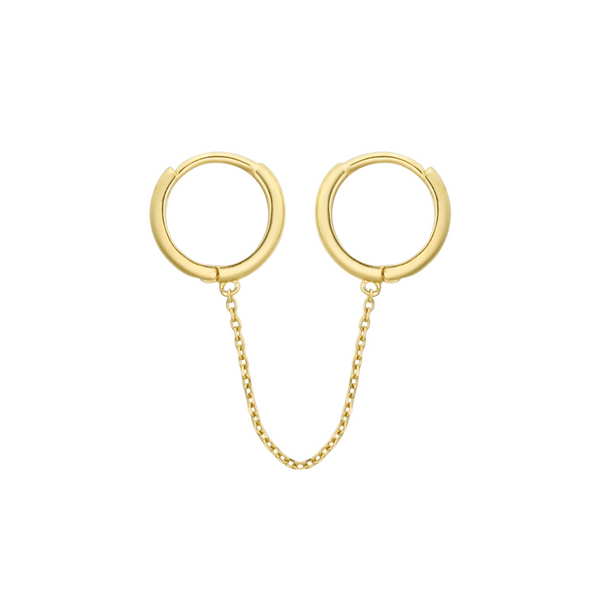 10k Solid Gold Huggie Chain Duo - - Earrings - Ofina
