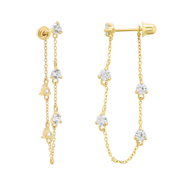 14k Solid Gold Multi-CZ Drop Studs -  - Earrings - Ofina