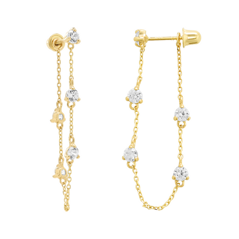 14k Solid Gold Multi-CZ Drop Studs -  - Earrings - Ofina