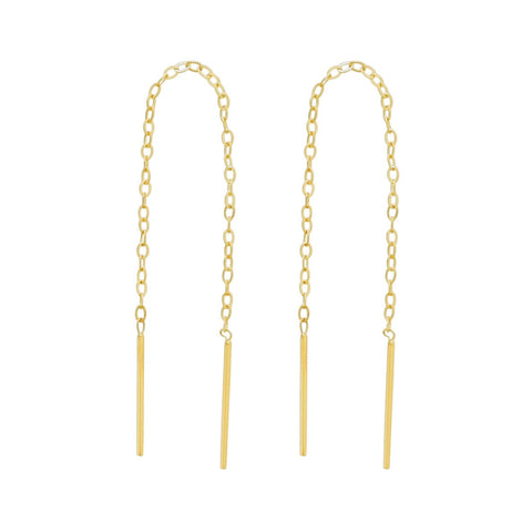 14k Solid Gold Bar Ear Threaders - - Earrings - Ofina