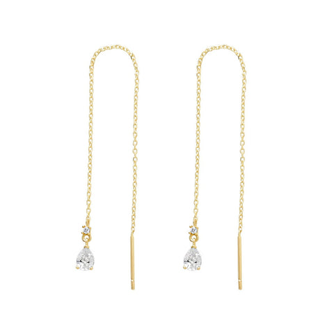 14k Solid Gold CZ Teardrop Ear Threaders - - Earrings - Ofina