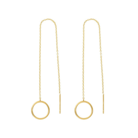 14k Solid Gold Circle Ear Threaders - - Earrings - Ofina