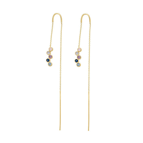 14k Solid Gold CZ Colorful Ear Threaders - - Earrings - Ofina