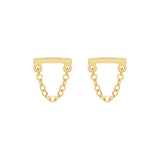 Tiny Bar Chain Dangle Studs - Gold - Earrings - Ofina