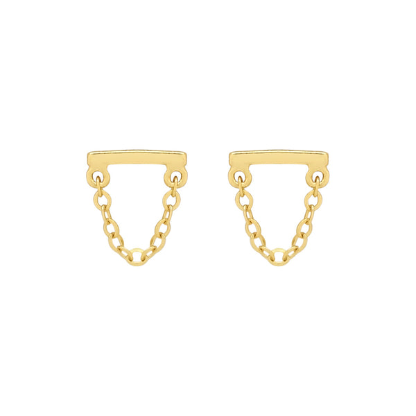 Tiny Bar Chain Dangle Studs - Gold - Earrings - Ofina