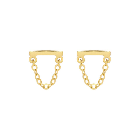 Tiny Bar Chain Dangle Studs - Gold - Earrings - Ofina
