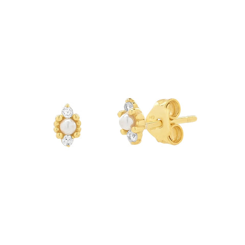 Tiny CZ Pearl Deco Studs - - Earrings - Ofina