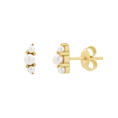 Tiny Triple Pearl Studs - - Earrings - Ofina