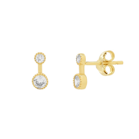 Double CZ Drop Studs - Gold - Earrings - Ofina