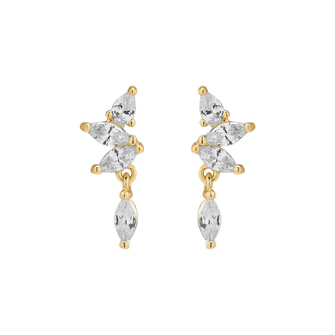 Stacked CZ Marquis Duo w/ CZ Drop Studs - gold - Earrings - Ofina