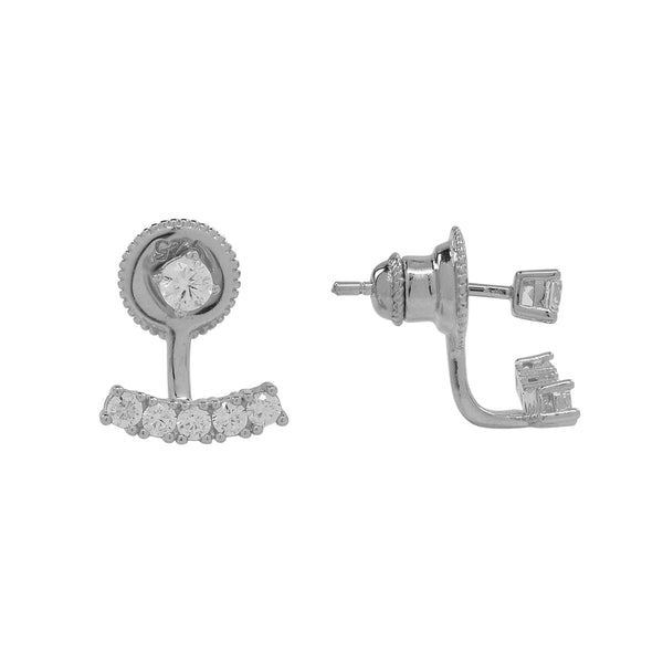 Curved Multi-CZ Ear Jacket - Silver - Earrings - Ofina