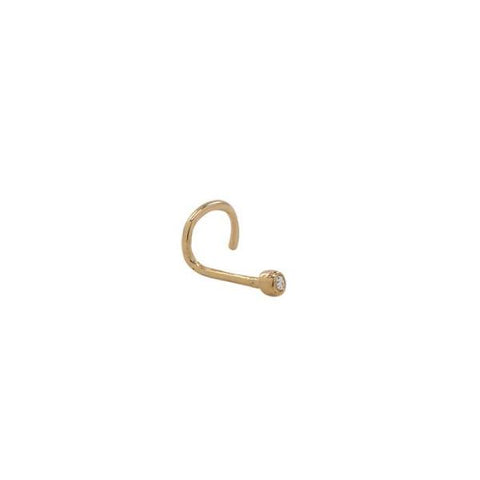 10k Solid Gold Tiny CZ Nose Hook - Yellow Gold - Nose - Ofina