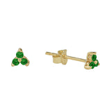 Tri-CZ Prong Studs - Green - Earrings - Ofina