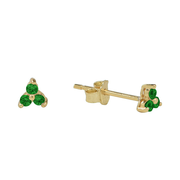 Tri-CZ Prong Studs - Green - Earrings - Ofina