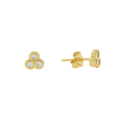 SALE - Triple CZ Studs - Gold - Earrings - Ofina