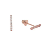 10k Solid Gold Thin CZ Bar Studs - Rose Gold - Earrings - Ofina