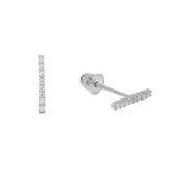 10k Solid Gold Thin CZ Bar Studs - White Gold - Earrings - Ofina