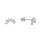 10k Solid Gold CZ Multi-Baguette Curved Ear Crawler - White Gold - Earrings - Ofina