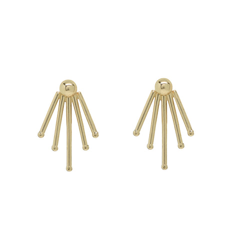 SALE - 10k Solid Gold Sun Rays Ear Jacket - Yellow Gold - Earrings - Ofina