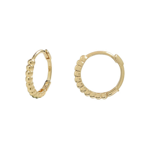 10k Solid Gold Thick Beaded Huggie - - Earrings - Ofina