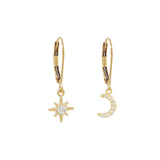 Leverback Moon/Star CZ Earrings - - Earrings - Ofina