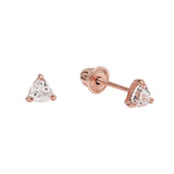 SALE - 10k Solid Gold CZ Trillion Studs - Rose Gold - Earrings - Ofina