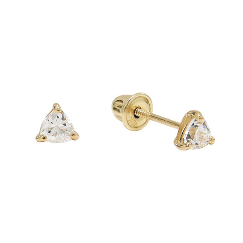 SALE - 10k Solid Gold CZ Trillion Studs - Yellow Gold - Earrings - Ofina