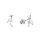 10k Solid Gold Marquise & Round CZ Studs - White Gold - Earrings - Ofina
