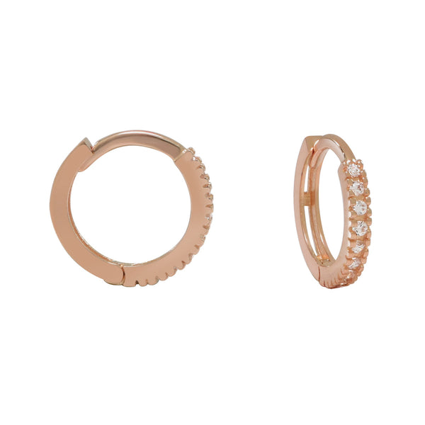 10k Solid Gold CZ Textured Channel Huggie - Rose Gold - Sold Individually - Earrings - Ofina