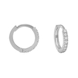 10k Solid Gold CZ Textured Channel Huggie - White Gold - Sold Individually - Earrings - Ofina