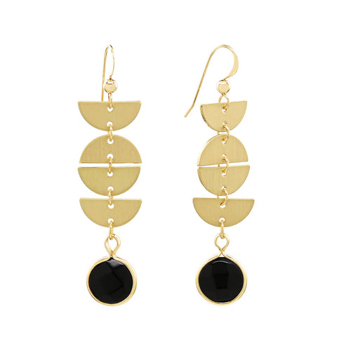 Half Moon Drop Black Onyx Stone Earrings - - Earrings - Ofina