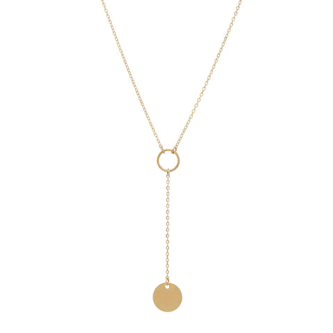 SALE - Y-Drop Disc Necklace - Short / Gold - Necklaces - Ofina