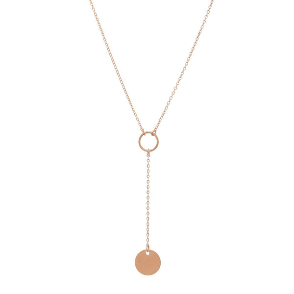 SALE - Y-Drop Disc Necklace - Short / Rosegold - Necklaces - Ofina