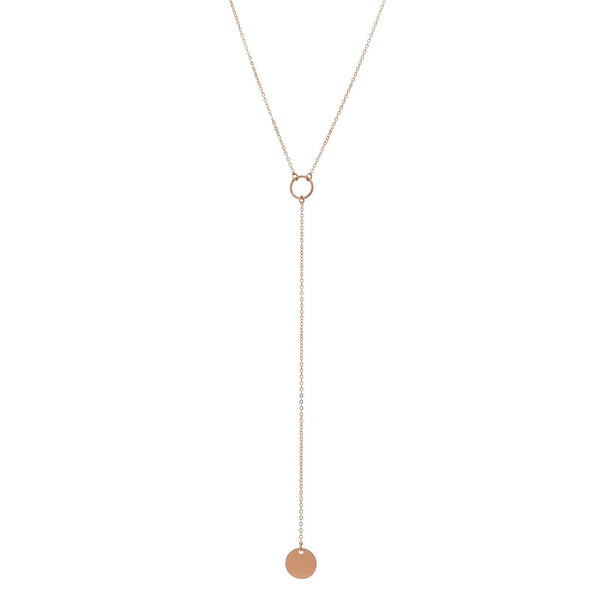 SALE - Y-Drop Disc Necklace - Long / Rosegold - Necklaces - Ofina