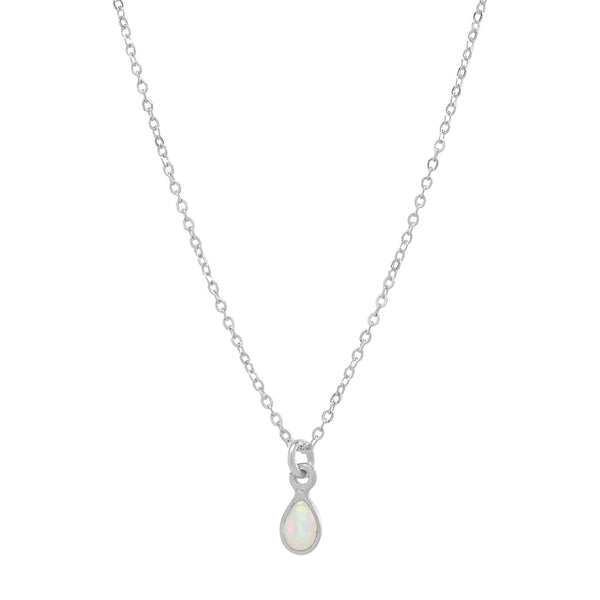Tiny Elongated Teardrop Opal Necklace - Silver / Tiny - Necklaces - Ofina