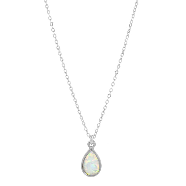 Tiny Elongated Teardrop Opal Necklace - Silver / Small - Necklaces - Ofina