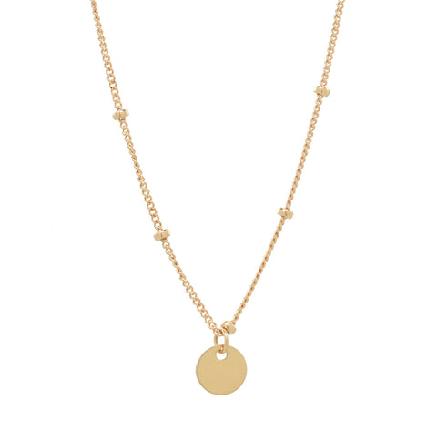 Solid Gold Tiny Disc Ball Chain Necklace - Yellow Gold - Necklaces - Ofina