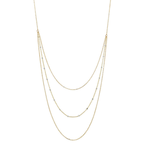 Triple Layer 2-Tone Ball Chain Necklace - Silver Gold / 21" - Necklaces - Ofina