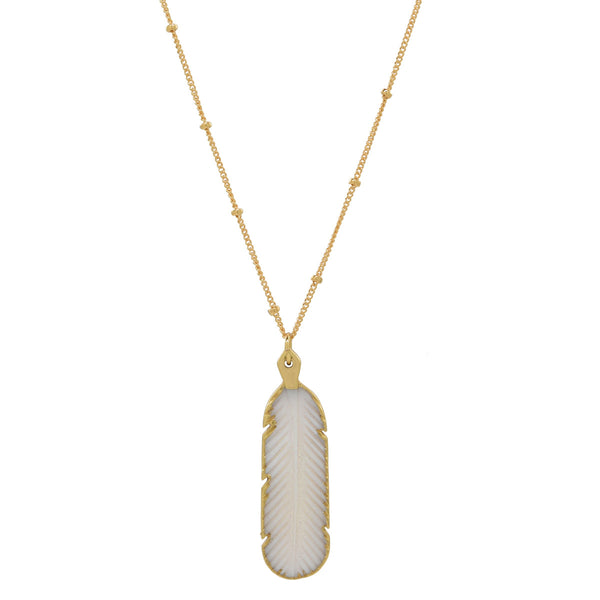 SALE - Feather Stone Necklace (more colors) - White Mother of Pearl - Necklaces - Ofina